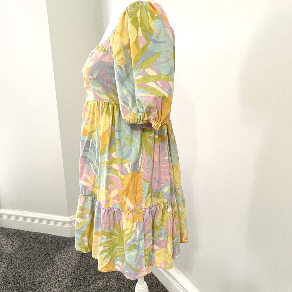 Billabong Be Mine Mini Dress Womens Medium Cotton Viscose Pastel Puff Sleeve - Picture 4 of 14